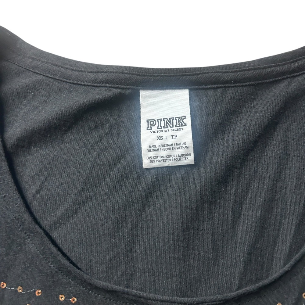 Y2K PINK Victoria's Secret Black Sequin Graphic Tee Shirt XS - Picture 3 of 4